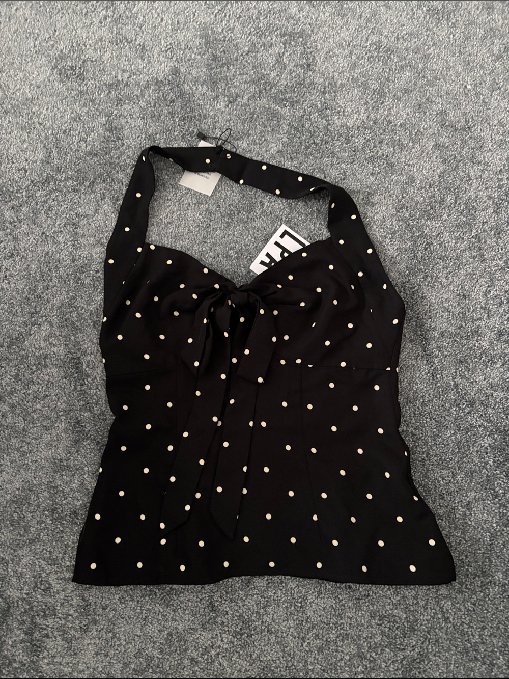 LPA Black Halter Polka Dot Tie-Front Camisole